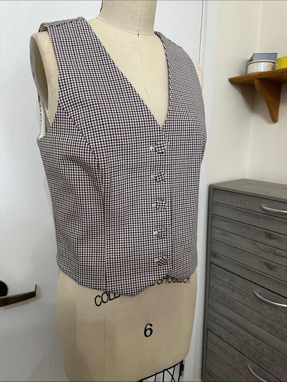 J. Crew Brown and Cream Checked Button-Front Vest